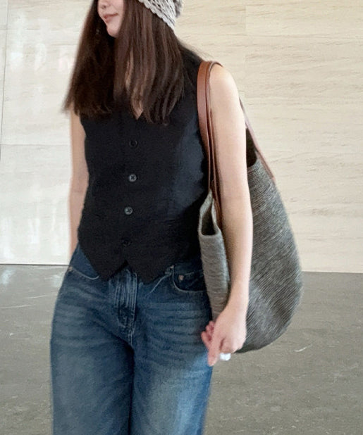 Fashion Minimalist Grey Woven Large Capacity Shoulder Bag