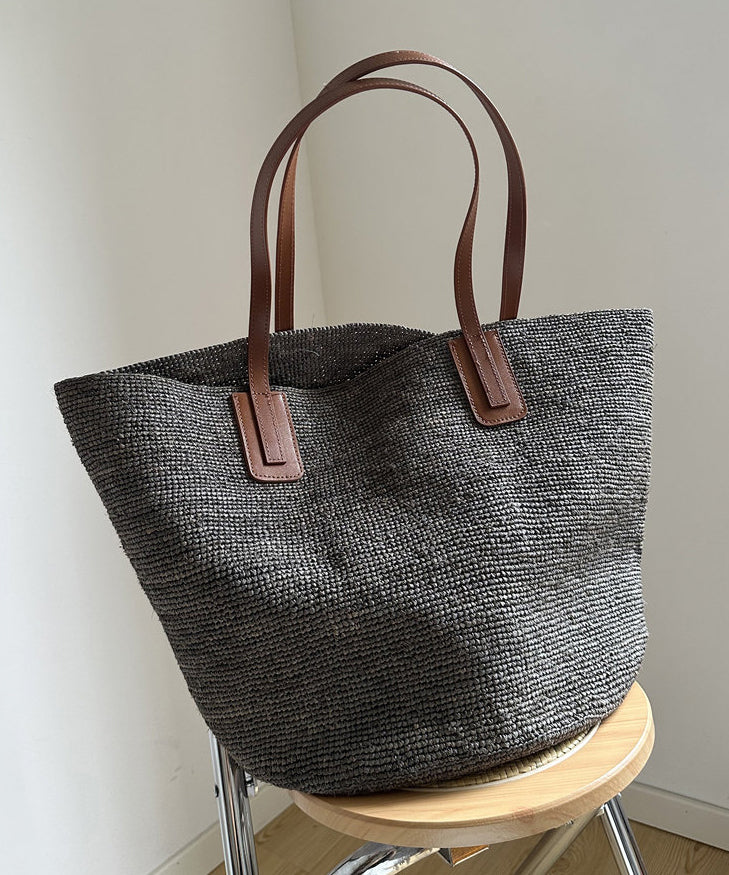 Fashion Minimalist Grey Woven Large Capacity Shoulder Bag