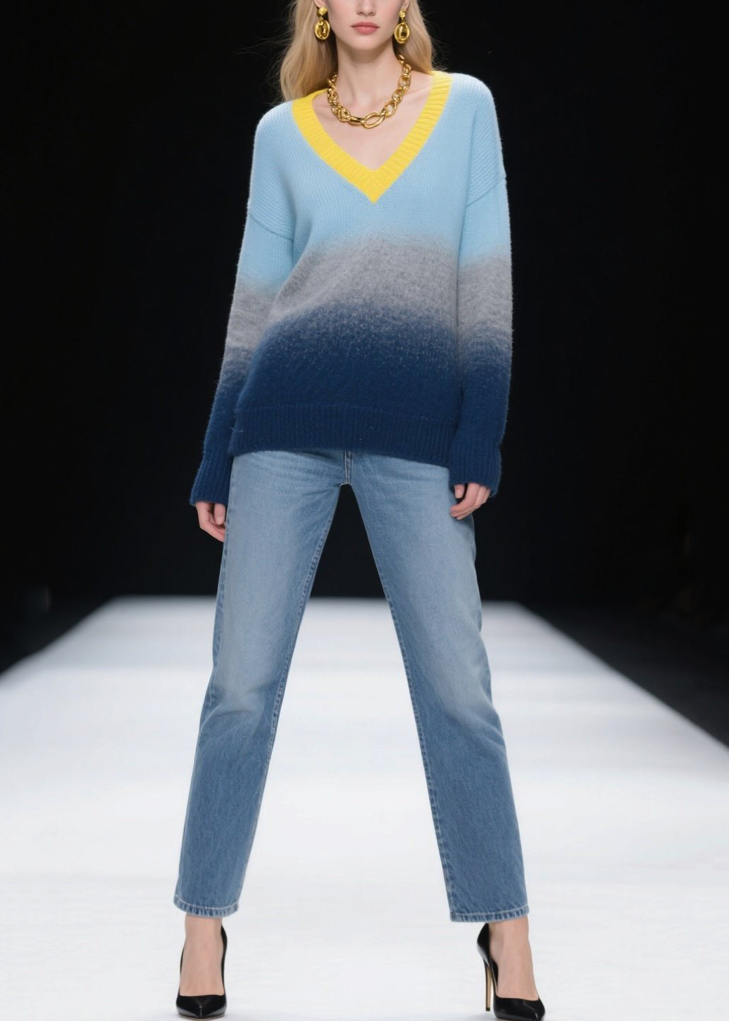 Fashion Mixed Color V Neck Warm Knitted Tops Winter