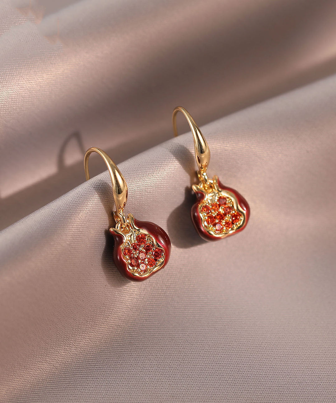 Fashion Mulberry Copper Alloy Zircon Drip Glaze Pomegranate Hoop Earrings