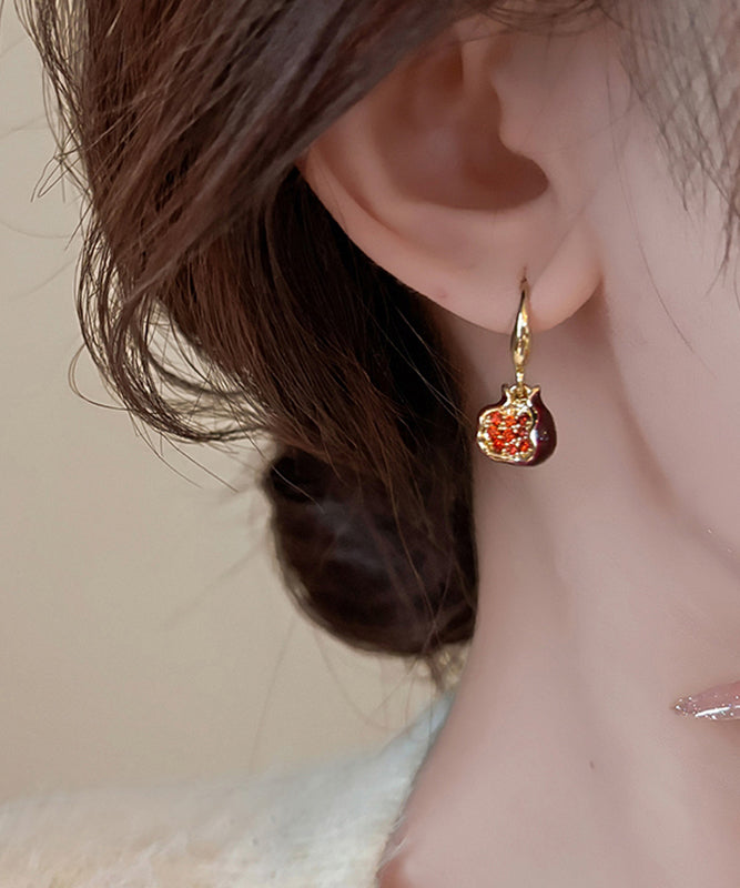 Fashion Mulberry Copper Alloy Zircon Drip Glaze Pomegranate Hoop Earrings