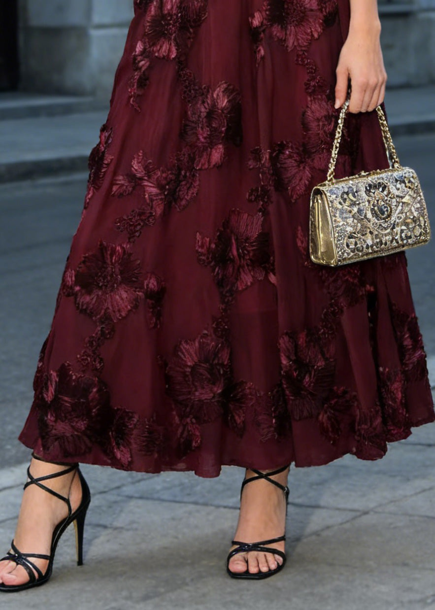 Fashion Mulberry High Waist Floral Wrinkled Tulle Skirt Spring