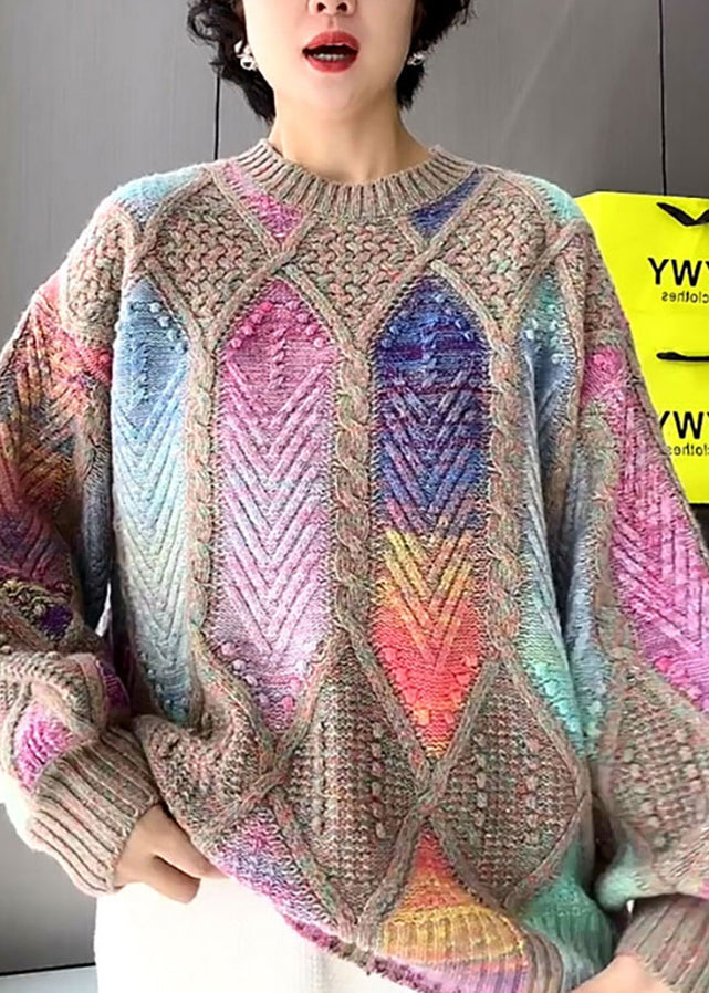 Fashion Multicolor O Neck Knit Sweater Tops Spring