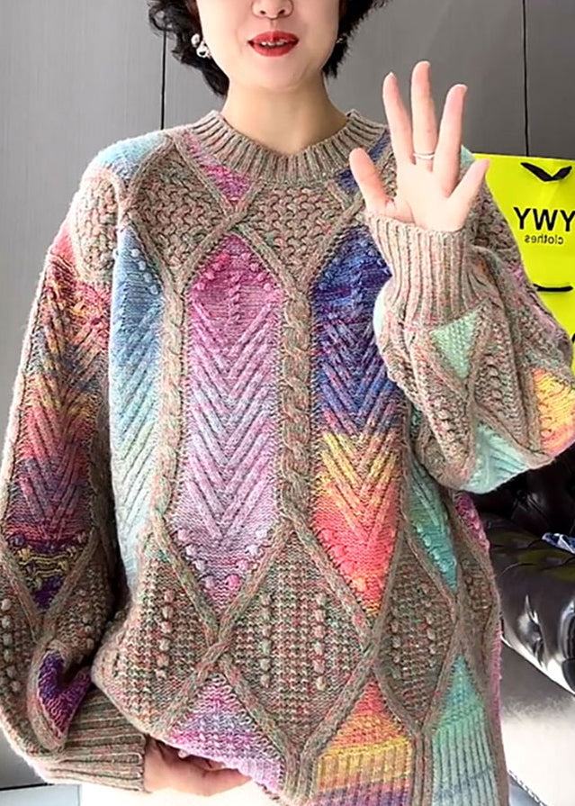 Fashion Multicolor O Neck Knit Sweater Tops Spring