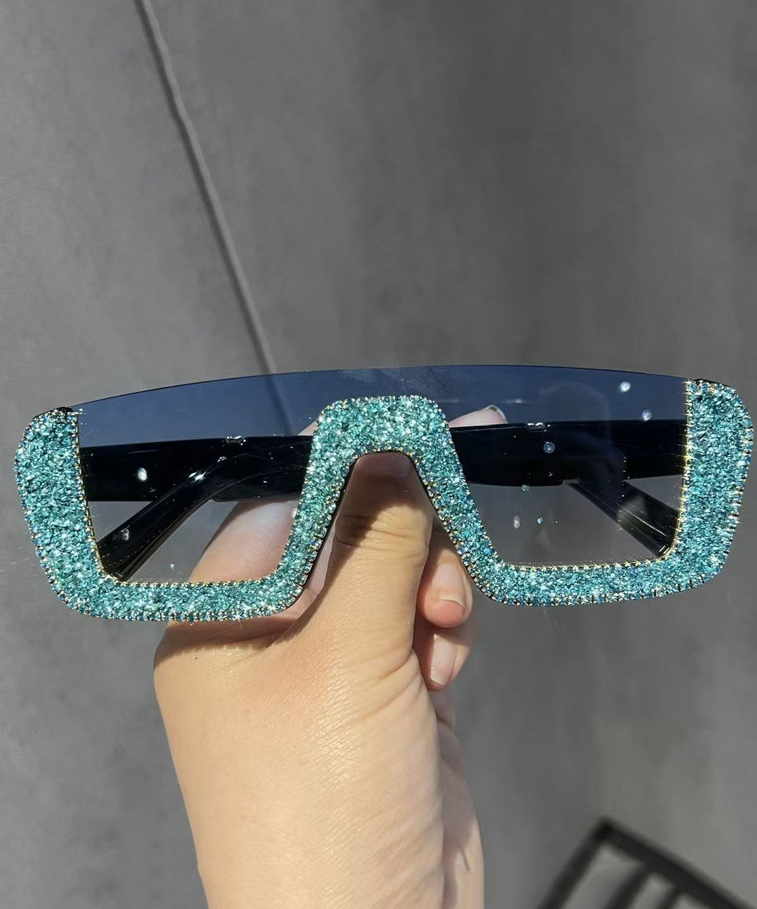 Fashion Multicolor Zircon Half Frame Sunglasses