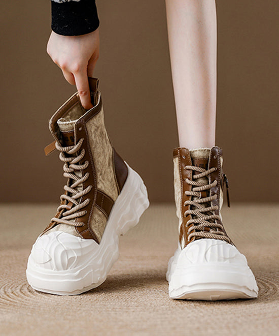 Fashion Navy Canvas Lace Up Splicing Platform Boots