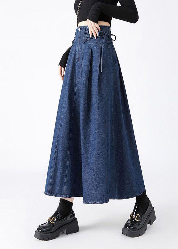 Fashion Navy Patchwork Tie Waist Denim Maxi Skirts Spring