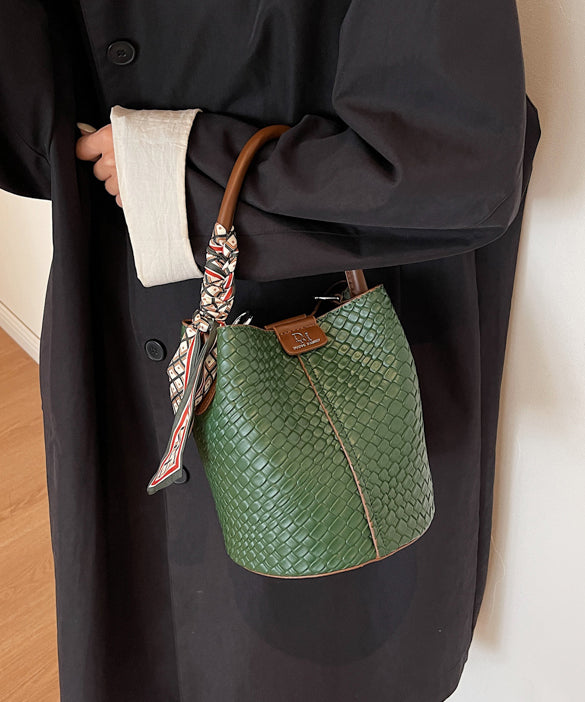 Fashion New Green Faux Leather Versatile Bucket Bag