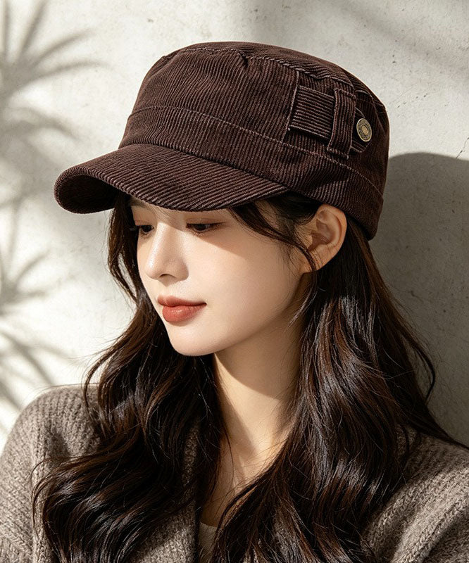 Fashion New Light Coffee Corduroy Metal Buckle Versatile Hat
