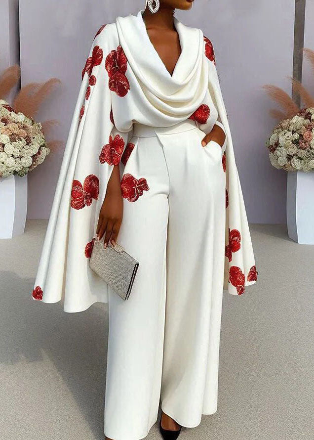 Fashion New Print Turtle Neck Top And Pants Two-Piece Set