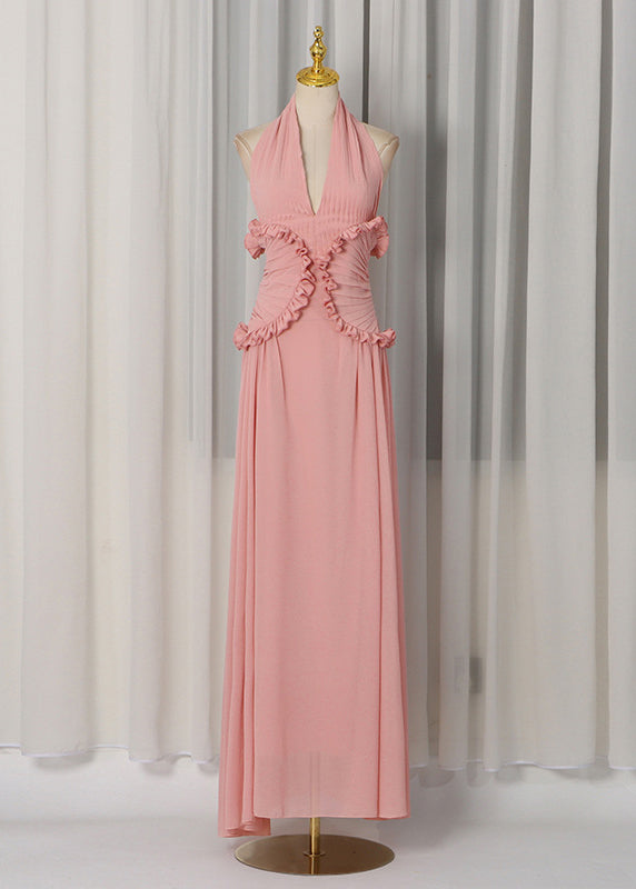 Fashion Orange Backless Ruffled Patchwork Chiffon Dress Sleeveless