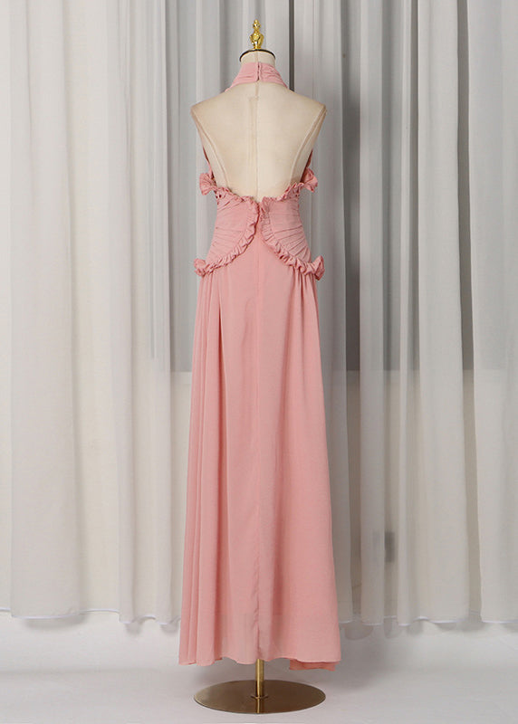 Fashion Orange Backless Ruffled Patchwork Chiffon Dress Sleeveless