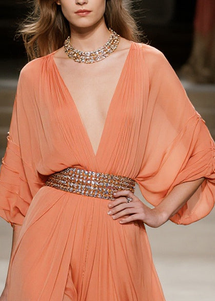 Fashion Orange Exra Large Hem Side Open Tulle Maxi Dress Summer