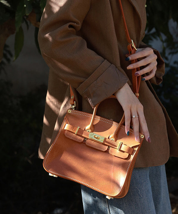 Fashion Orange Large Capacity Leather Tote Handbag