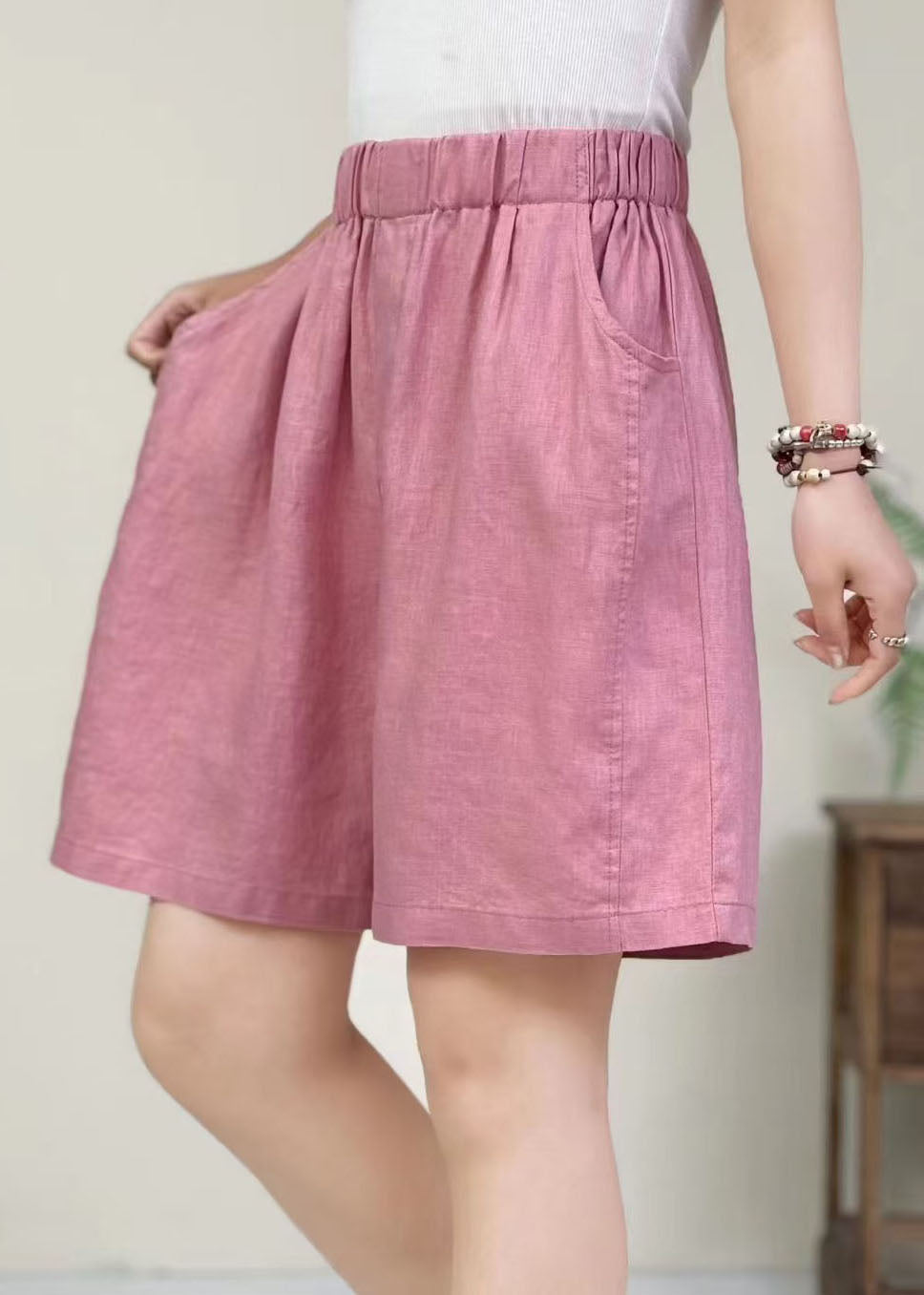 Fashion Orange Oversized Elastic Waist Cotton Pants Shorts Summer