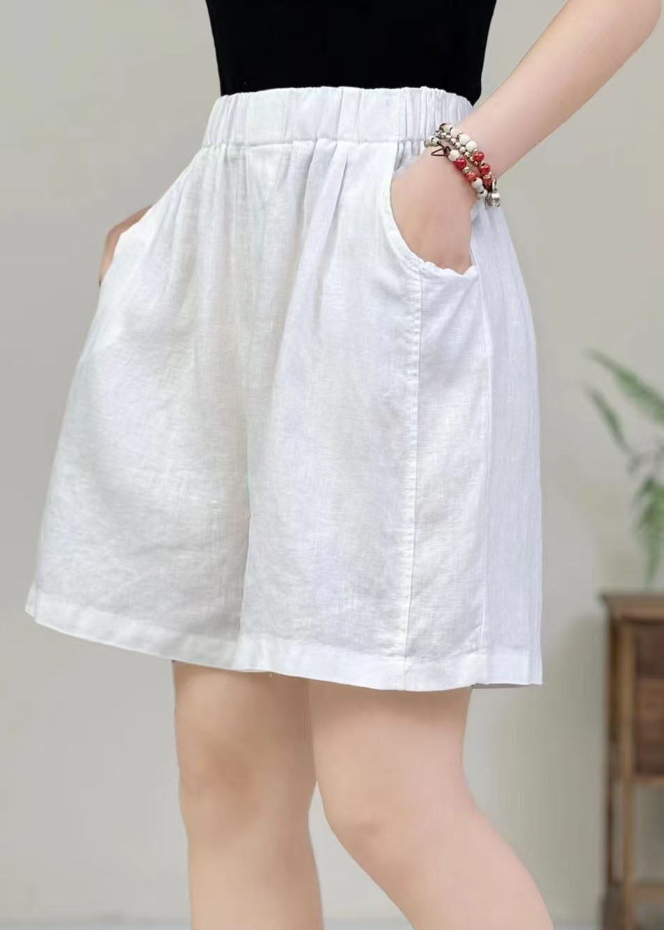 Fashion Orange Oversized Elastic Waist Cotton Pants Shorts Summer