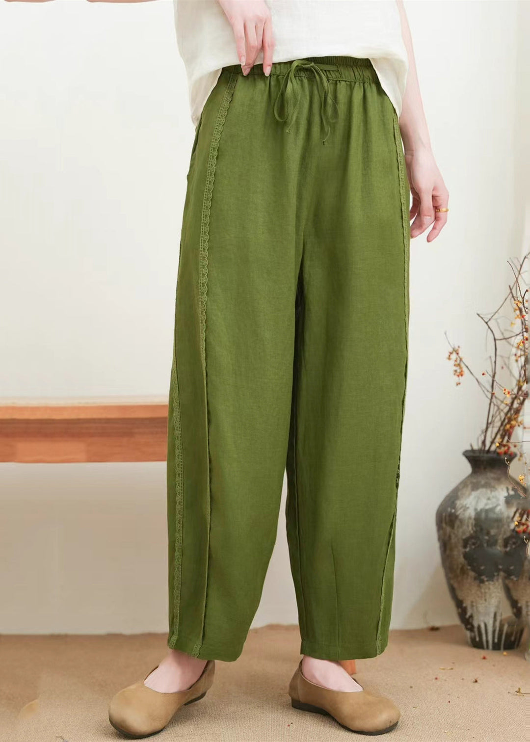 Fashion Orange Oversized Patchwork Lace Pants Summer