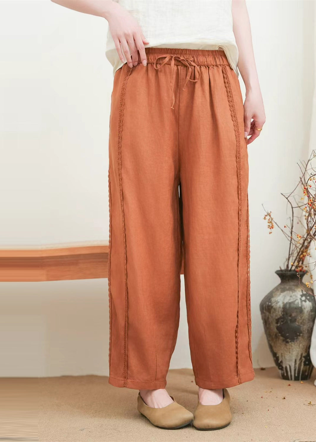 Fashion Orange Oversized Patchwork Lace Pants Summer