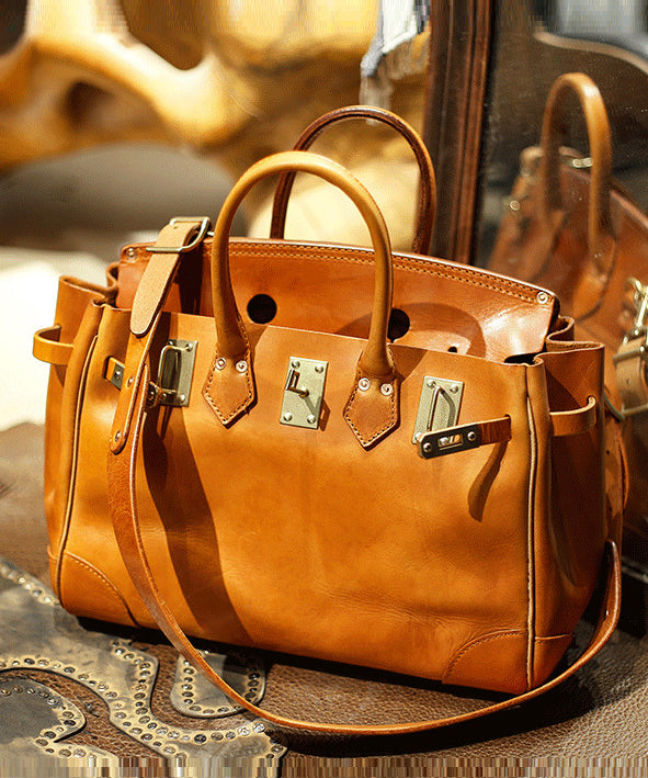 Fashion Orange Solid Durable Leather Women Tote Handbag