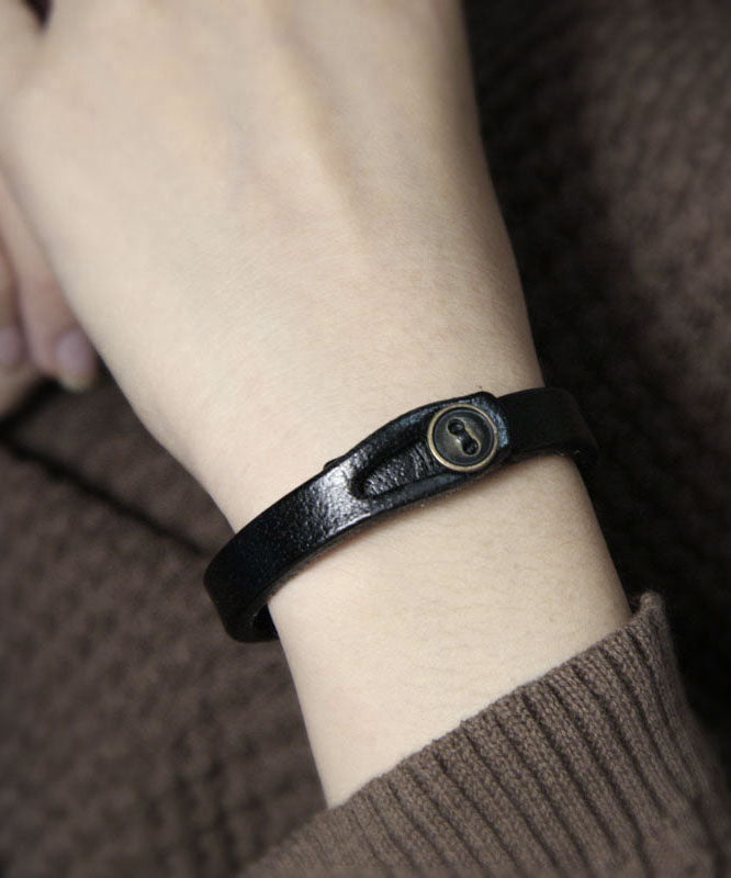 Fashion Original Handmade Black Faux Leather Unisex Bangles