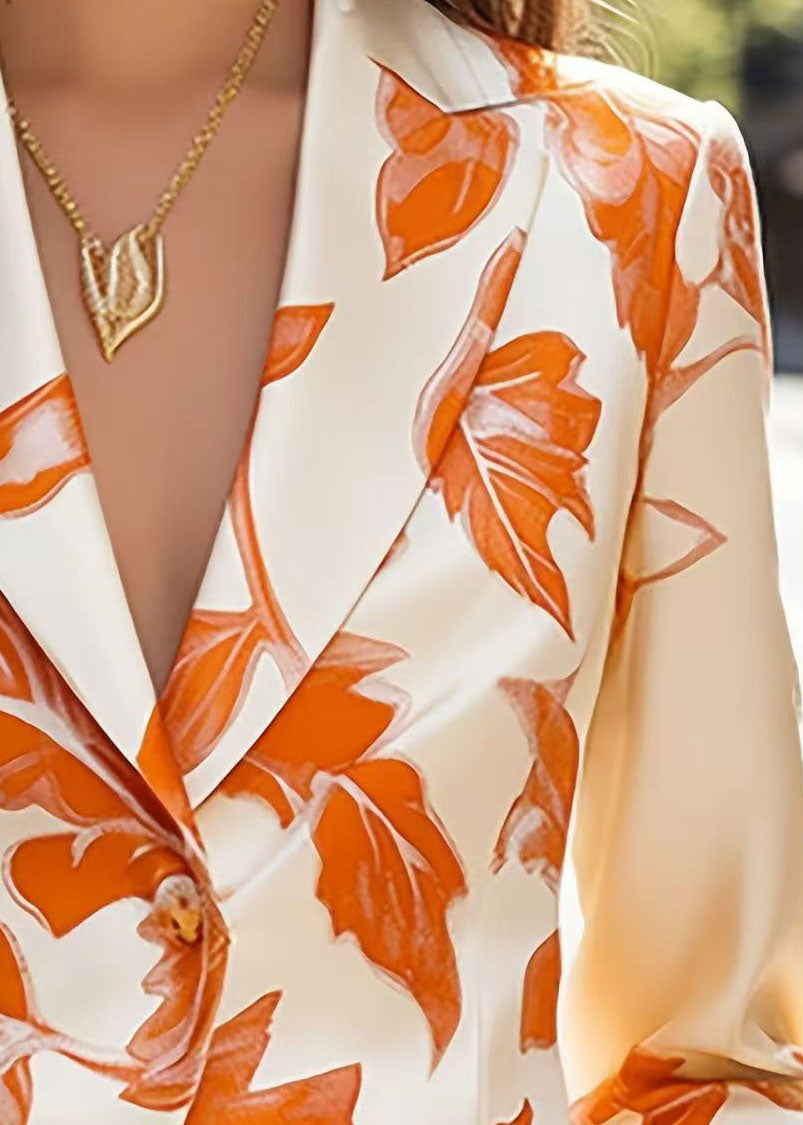 Fashion Peter Pan Collar Button Print Satin Suit Coat Fall