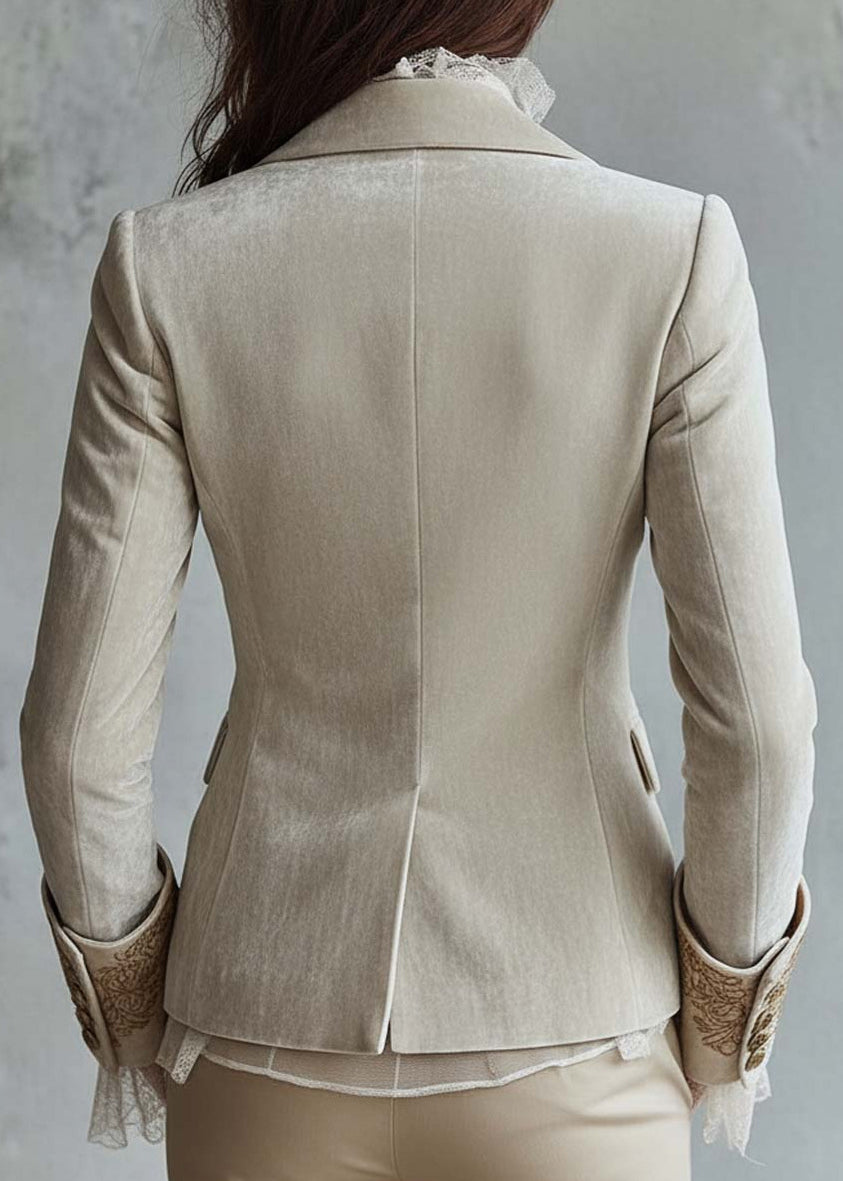 Fashion Peter Pan Collar Pockets Print Velvet Suit Coat Fall