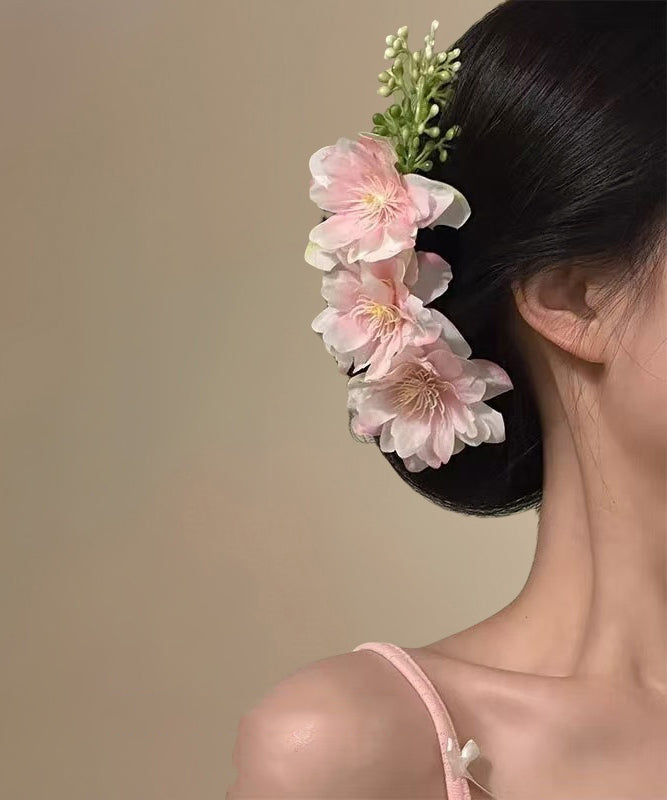 Fashion Pink Alloy Fabric Floral Hairpin