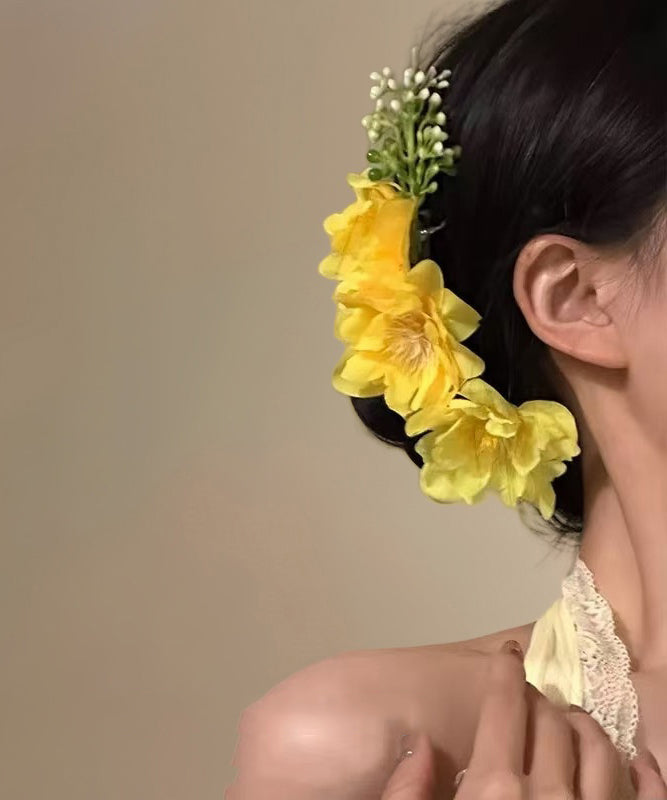 Fashion Pink Alloy Fabric Floral Hairpin