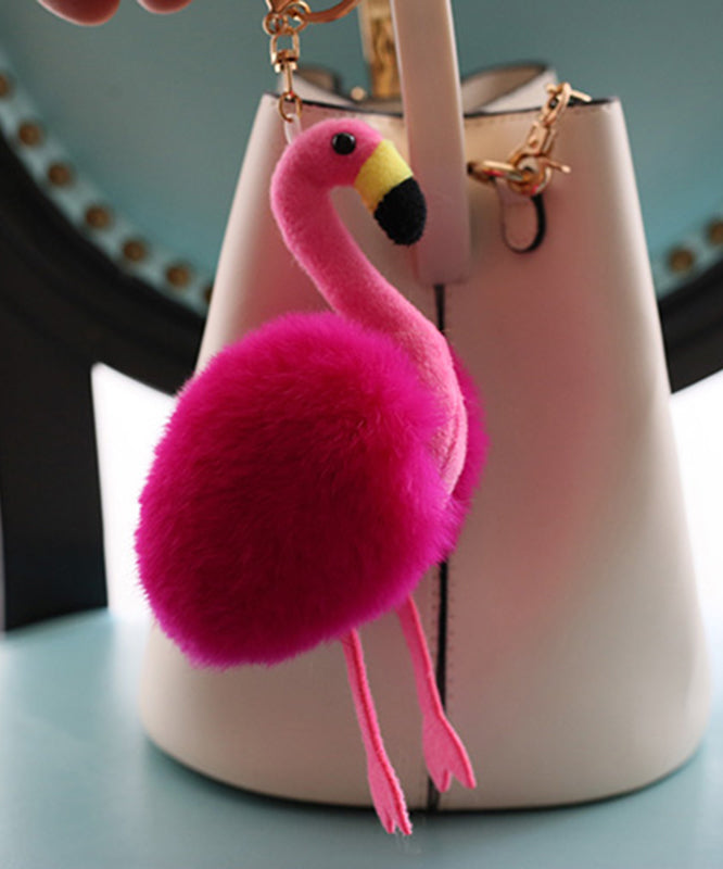 Fashion Pink Alloy Fuzzy Fur Fluffy Flamingo keychains
