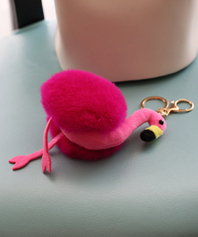 Fashion Pink Alloy Fuzzy Fur Fluffy Flamingo keychains