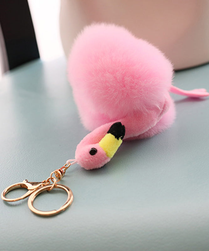 Fashion Pink Alloy Fuzzy Fur Fluffy Flamingo keychains
