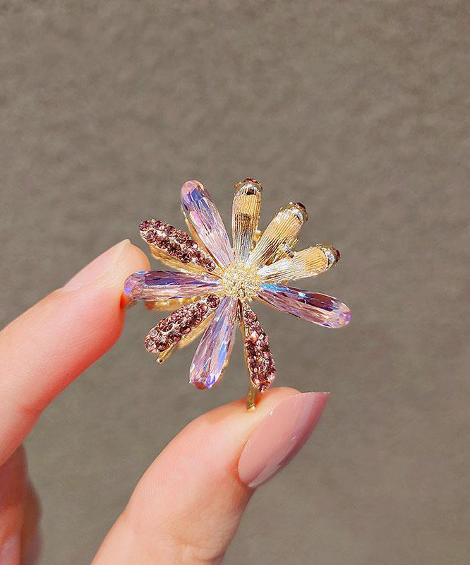 Fashion Pink Alloy Zircon Cat's Eye Stone Daisy Hairpin