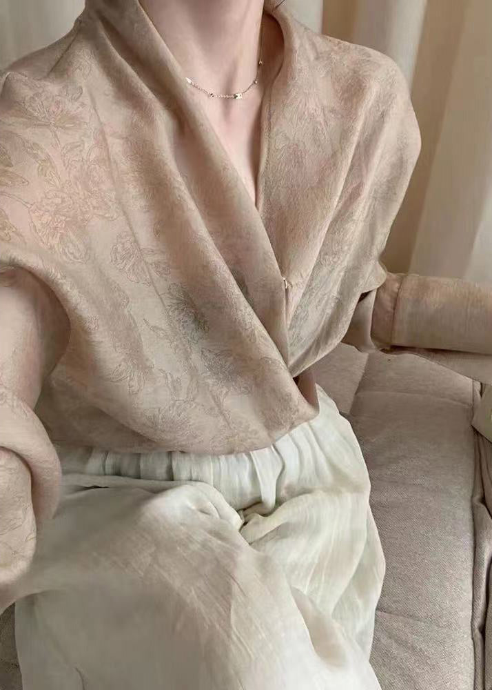 Fashion Pink Asymmetrical Jacquard Chiffon Top Fall