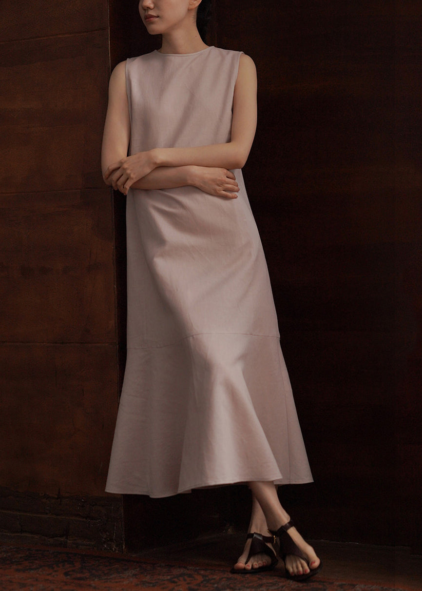 Fashion Pink O-Neck Cotton Party Dress Sleeveless