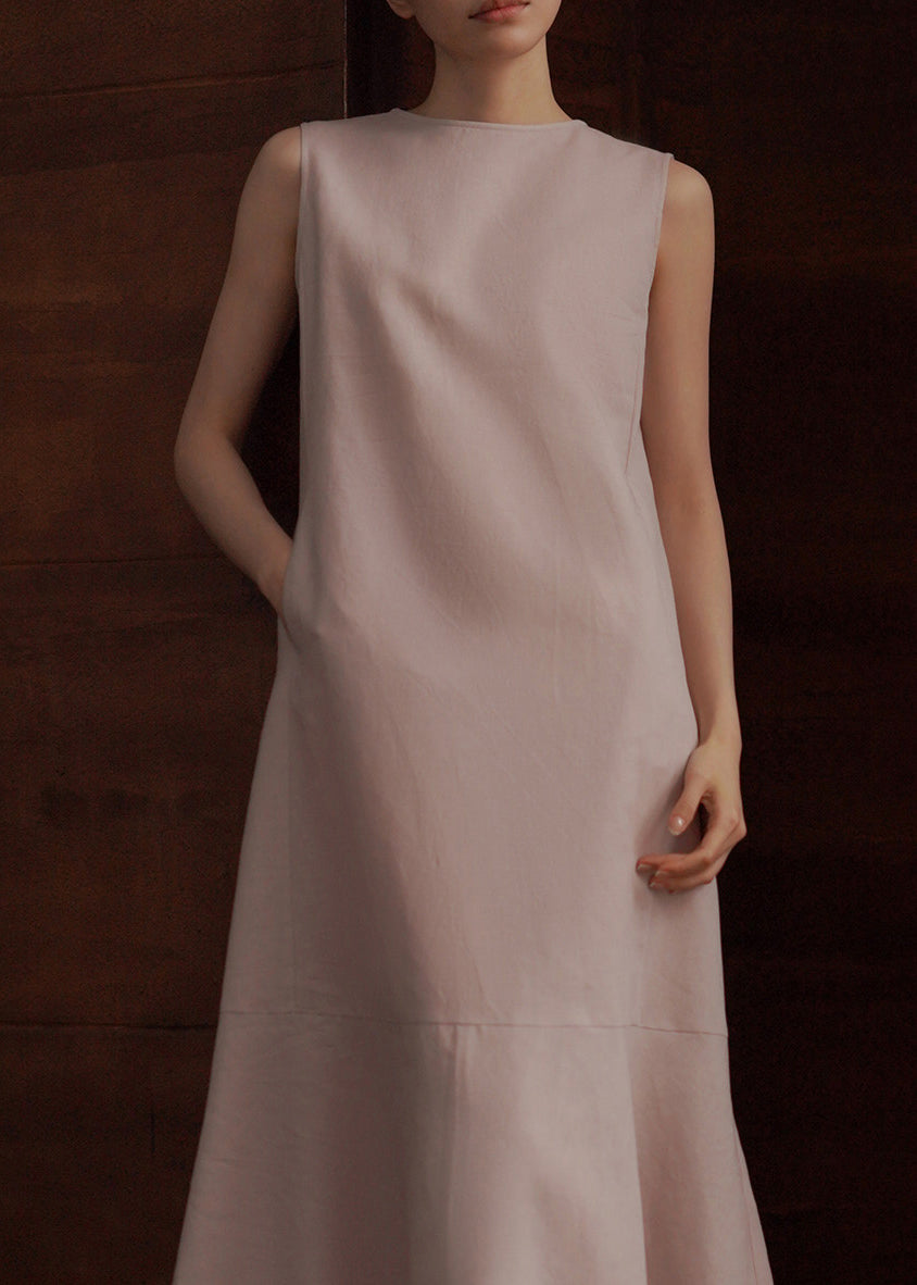 Fashion Pink O-Neck Cotton Party Dress Sleeveless