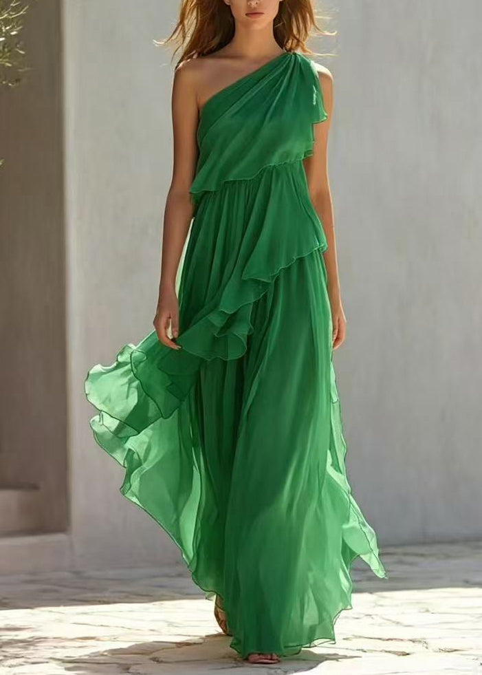 Fashion Pink One Shoulder Asymmetrical Layered Long Dresses Summer