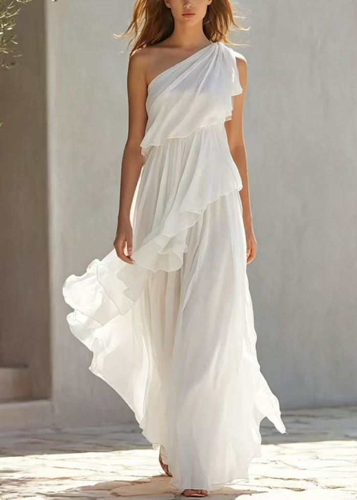 Fashion Pink One Shoulder Asymmetrical Layered Long Dresses Summer