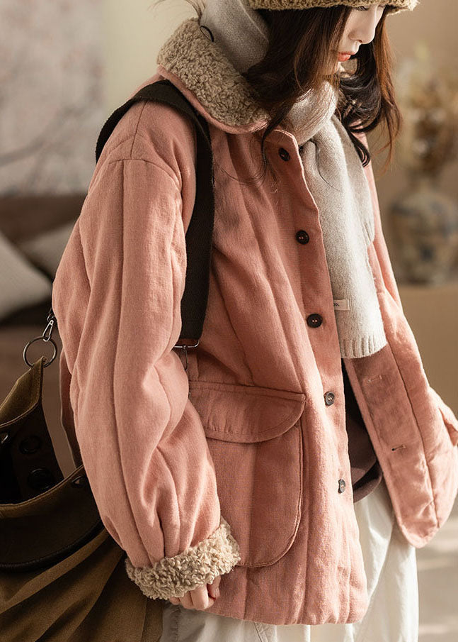 Fashion Pink Oversized Pockets Fine Cotton Filled Trench Winter