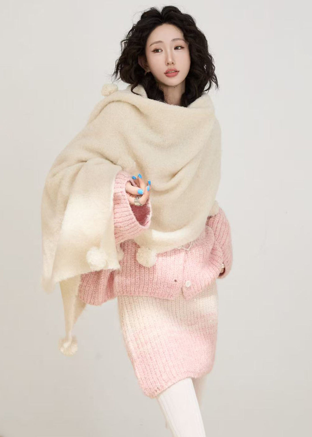 Fashion Pink Oversized Warm Knit Two Pieces Set Winter
