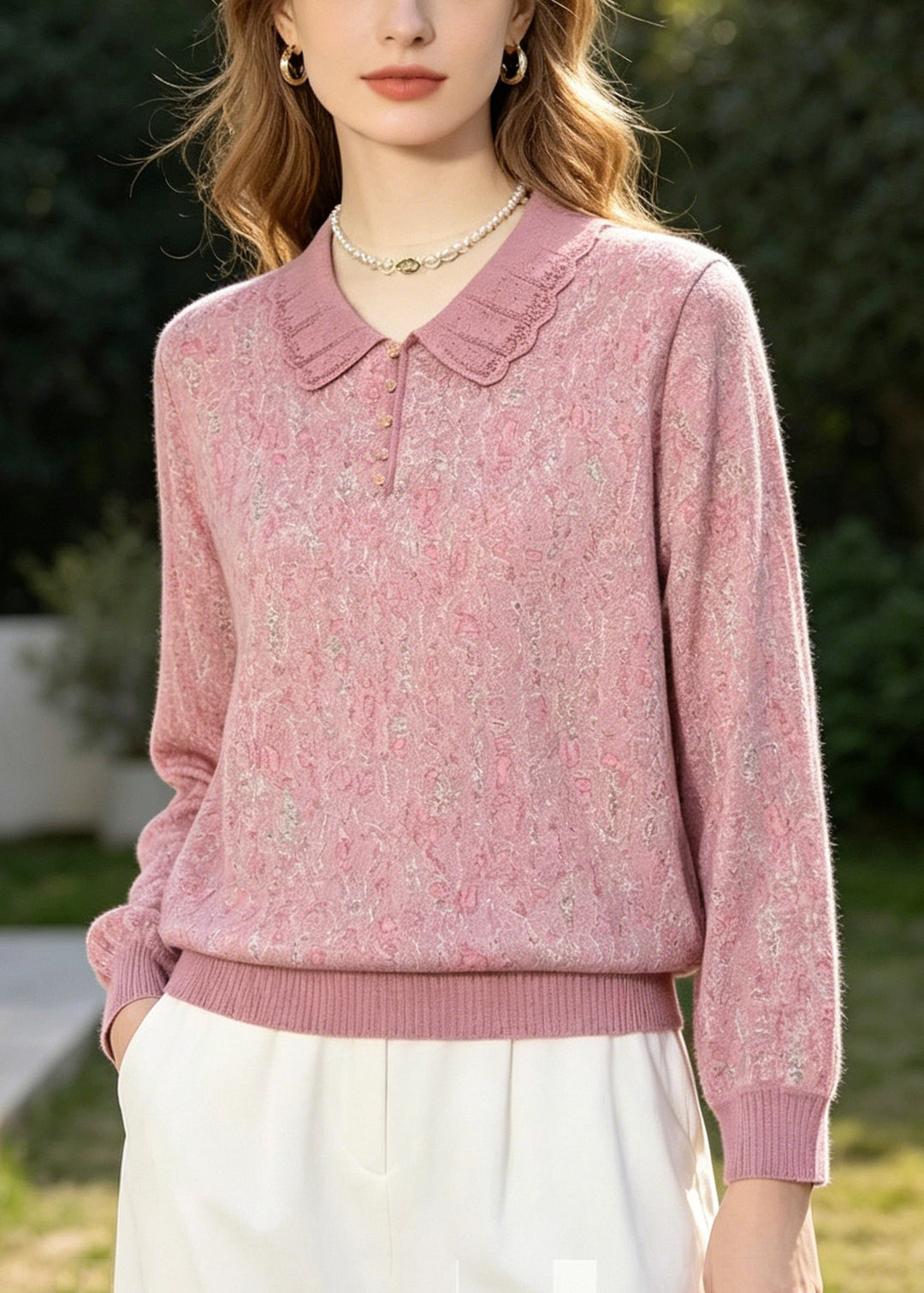 Fashion Pink Peter Pan Collar Print Cotton Shirt Top Summer
