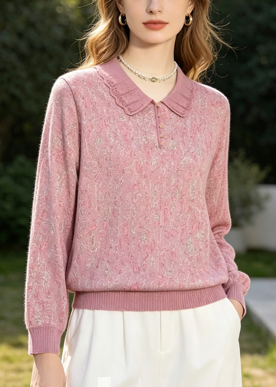 Fashion Pink Peter Pan Collar Print Cotton Shirt Top Summer