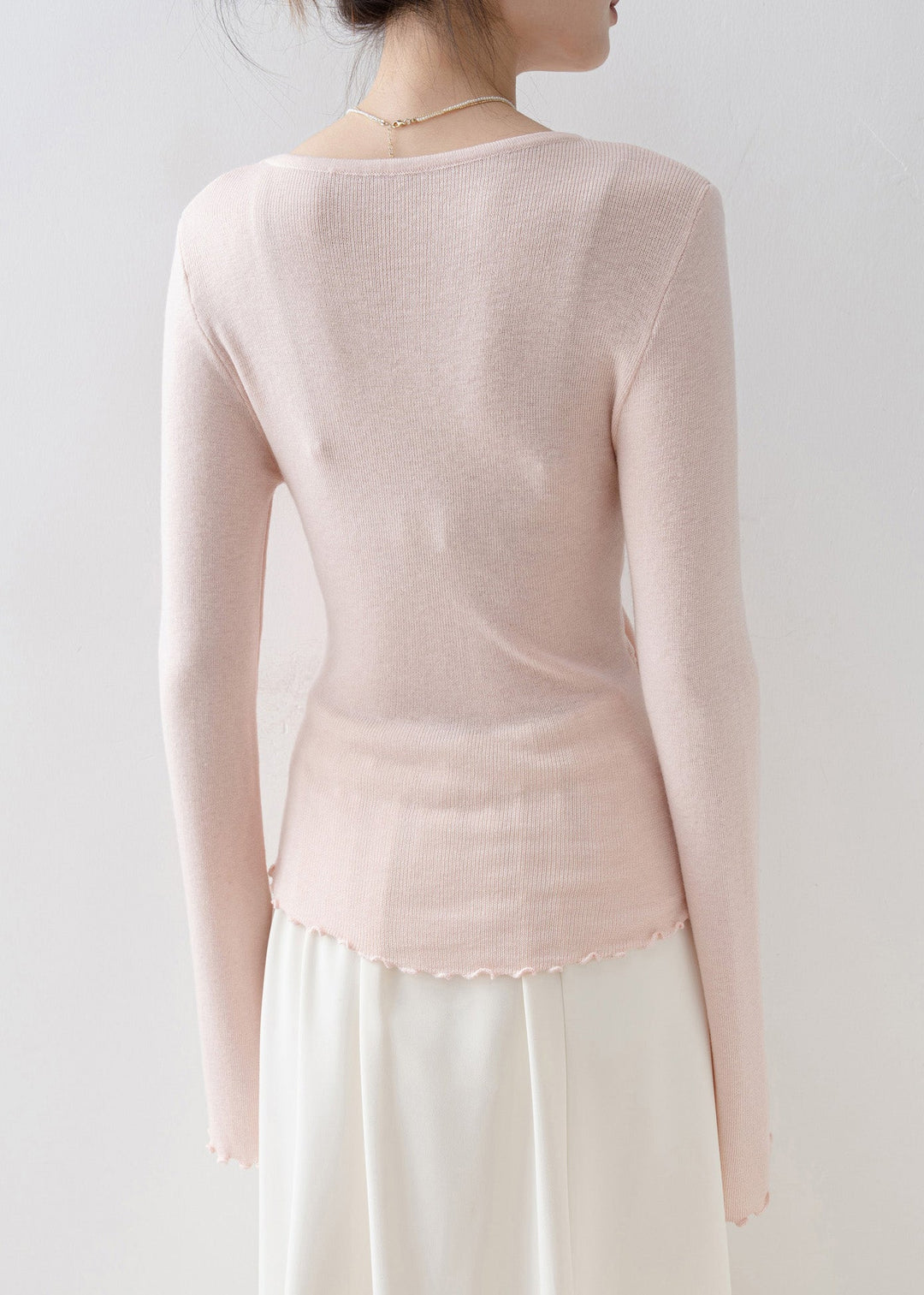 Fashion Pink V Neck Bow Knit Top Flare Sleeve