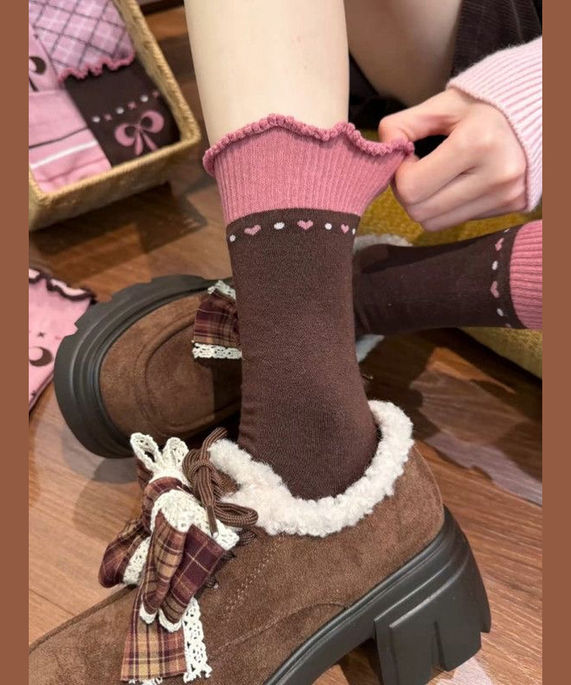 Fashion Print Breathable Bow Ruffled Mid Calf Socks