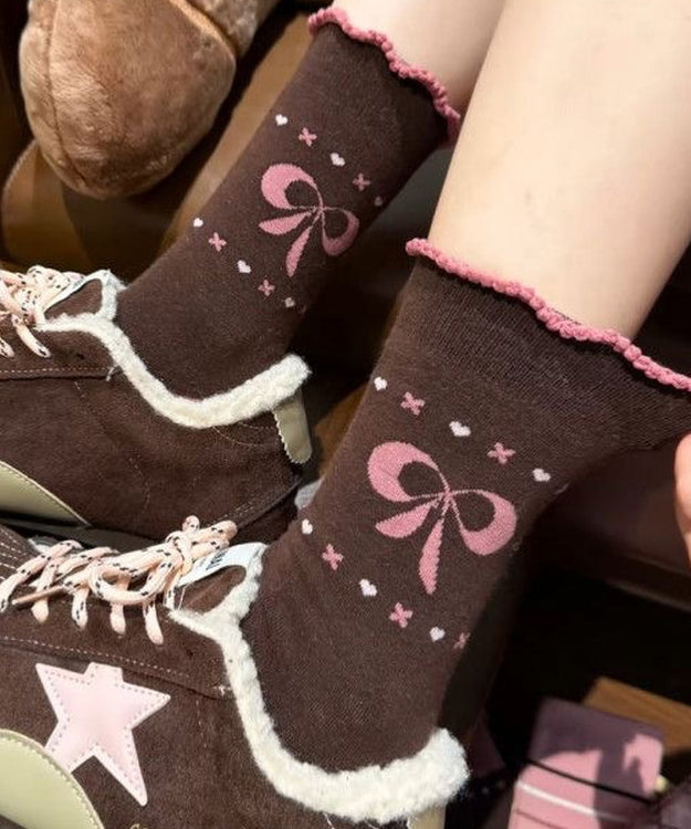 Fashion Print Breathable Bow Ruffled Mid Calf Socks