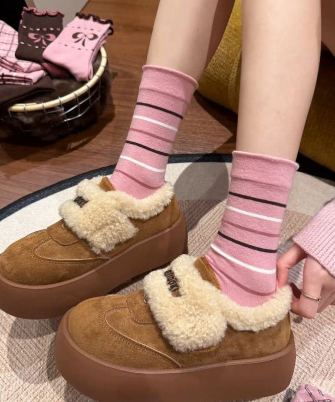 Fashion Print Breathable Bow Ruffled Mid Calf Socks