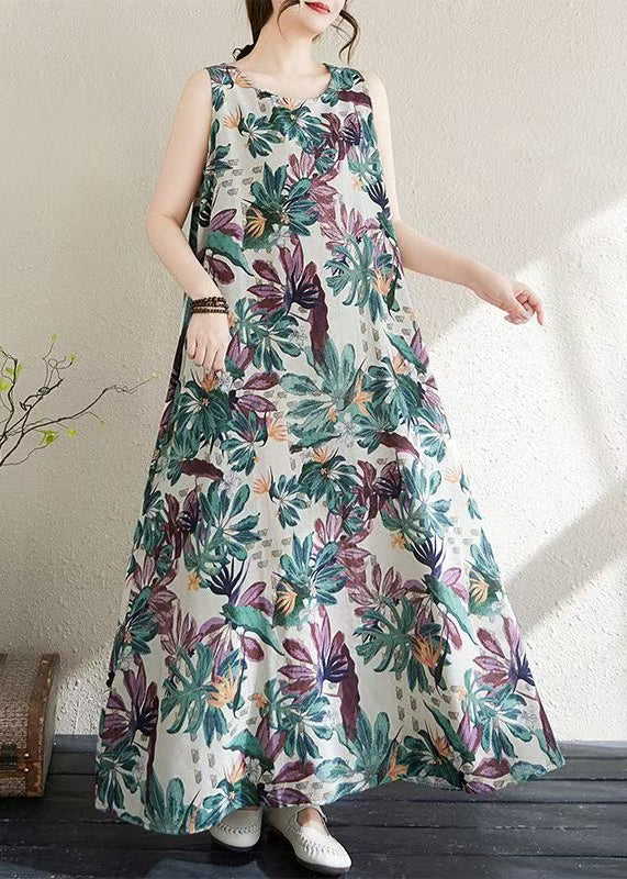 Fashion Print Exra Large Hem Cotton Loose Dress Sleeveless