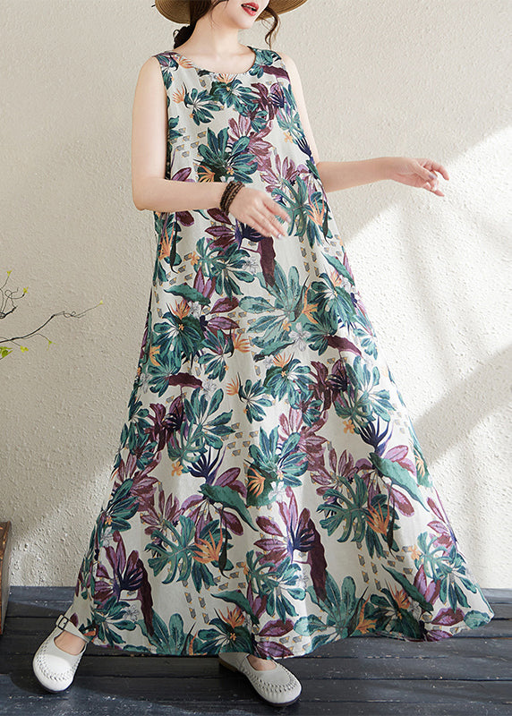 Fashion Print Exra Large Hem Cotton Loose Dress Sleeveless