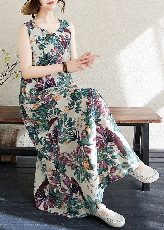 Fashion Print Exra Large Hem Cotton Loose Dress Sleeveless