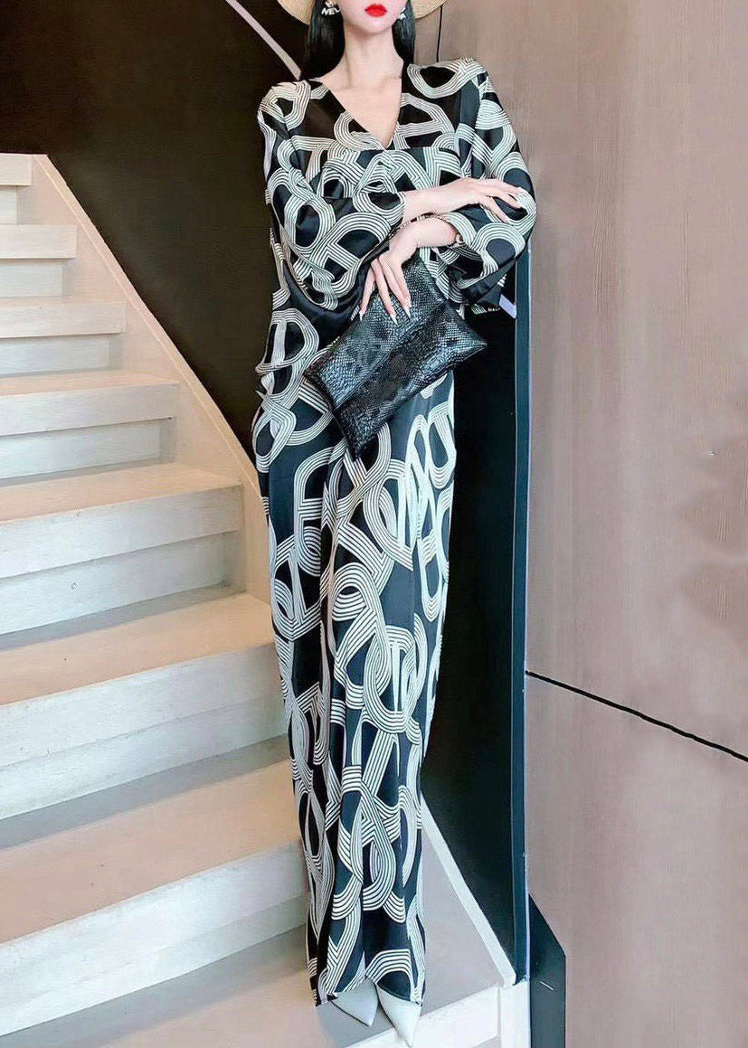 Fashion Print Long Dress V Neck Three Quarter Sleeve