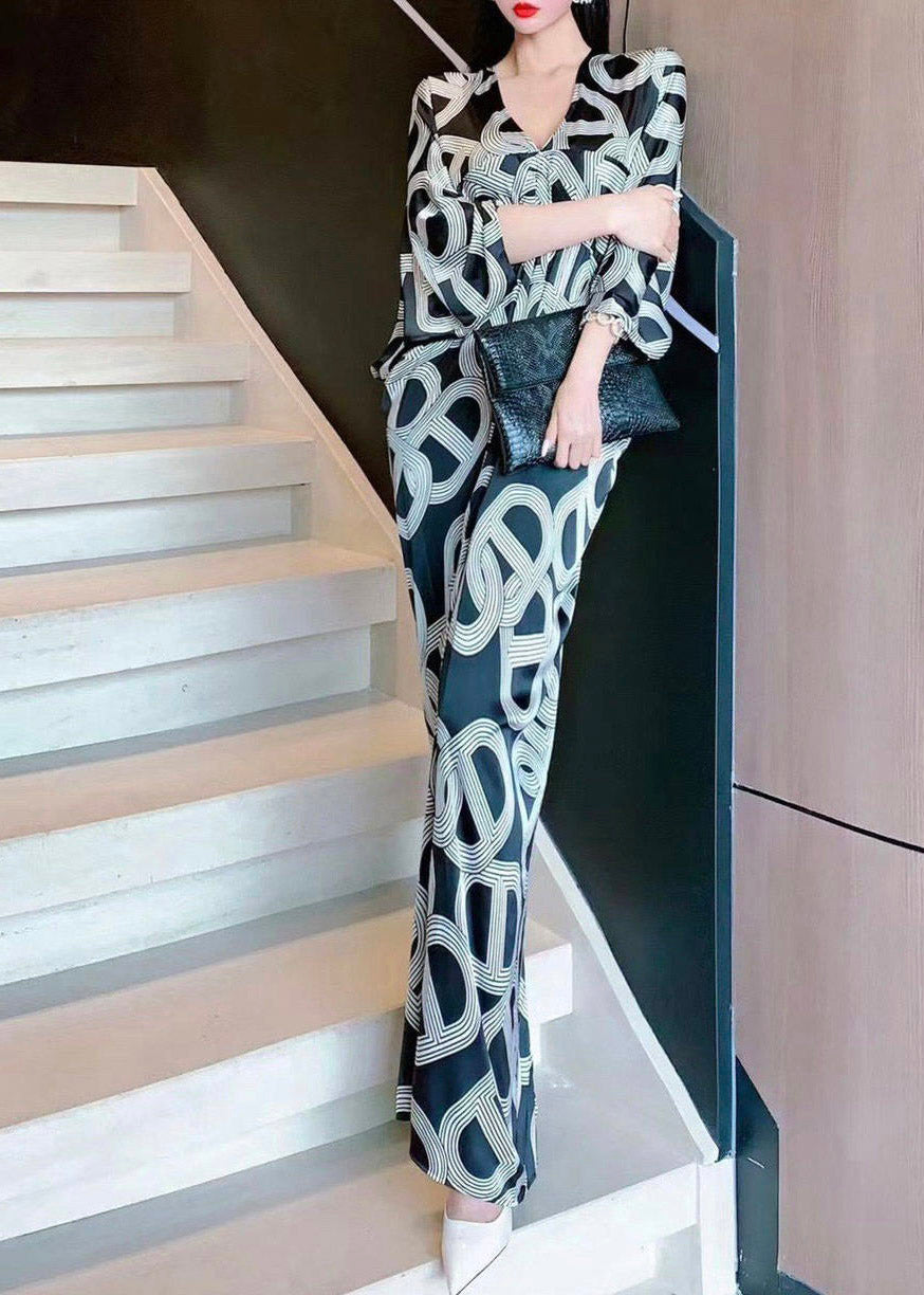 Fashion Print Long Dress V Neck Three Quarter Sleeve